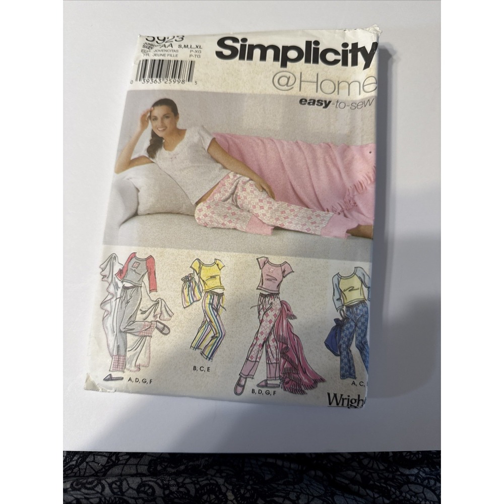 Simplicity 5923 Sewing Pattern Womens S-XL Pajamas Tops Slippers Vintage Uncut